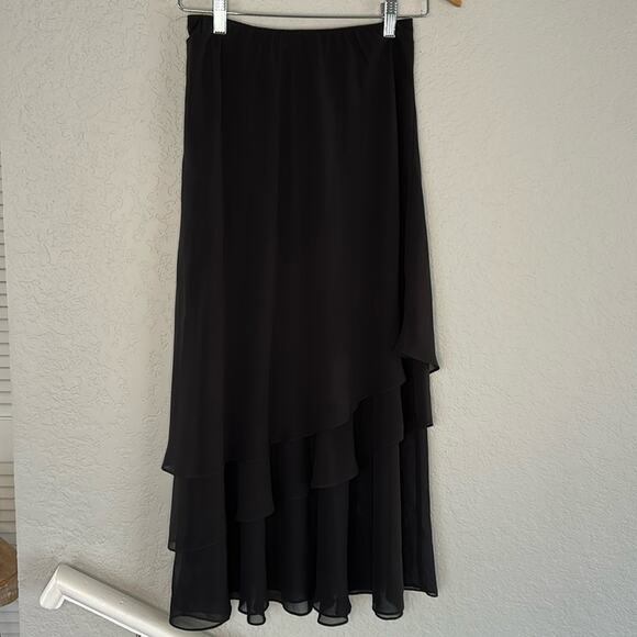 Alex Evenings Black Chiffon Layered Midi Skirt Formal Cocktail Party Wedding - Picture 1 of 6